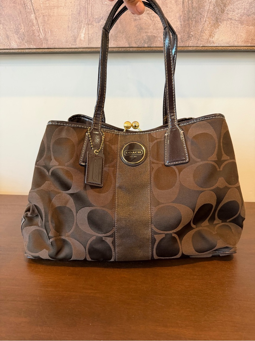 Genuine COACH Brown Signature Logo HANDBAG Purse Tote H1173-F18036 EUC - Picture 3 of 17